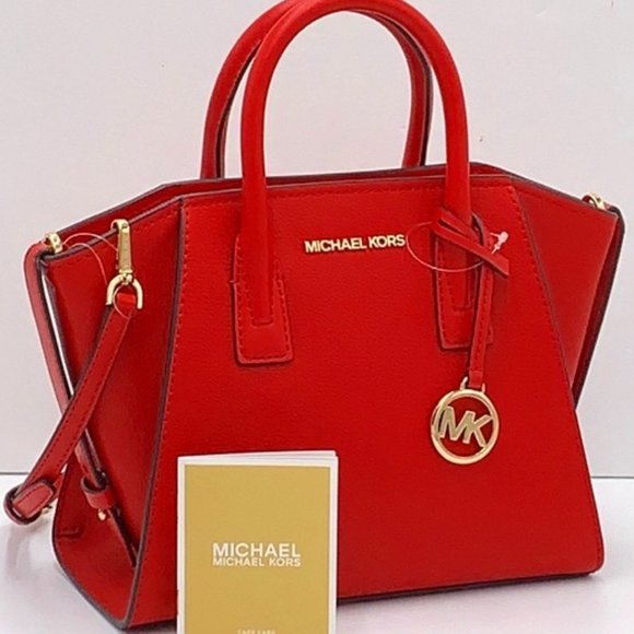 Michael Kors Avril Small Leather Top-Zip Satchel Flame color